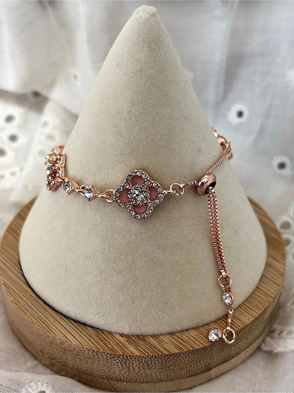 Pink Floral Rhinestone Bracelet - Picture 3 of 5